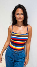 Havana Stripe Knit Cami Top in Blue Multi seam and edge finishing detail