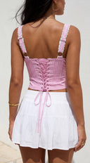 Kiora Gingham Corset Top in Pink styled look from behind