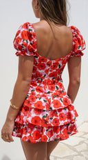 Your Peace Pink Floral Tiered Romper Dress hemline and silhouette detail