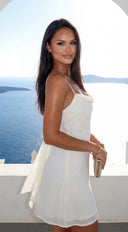 Zarelle Chiffon Mini Dress in Cream styled outfit flat lay