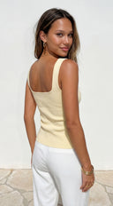 Sireya Button Up Knit Top in Yellow back view on model