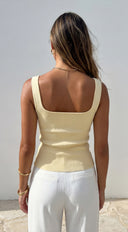 Sireya Button Up Knit Top in Yellow close-up of neckline and shoulder detail
