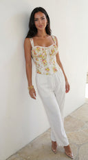 Virelia Floral Lace Corset Top in Yellow Multi full length three-quarter angle