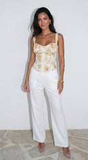 Virelia Floral Lace Corset Top in Yellow Multi close-up of lace detailing