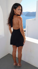 Aurelix Ring Halter Mini Dress in Black flat lay product shot construction detail