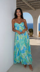 Sola Floral Strapless Maxi Dress in Blue Multi full length front view on model