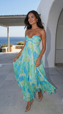 Sola Floral Strapless Maxi Dress in Blue Multi collar and strap construction