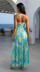 Sola Floral Strapless Maxi Dress in Blue Multi embellishment and trim close-up
