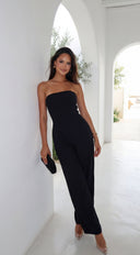 Elarya Tube Wide Leg Jumpsuit in Black full length three-quarter angle