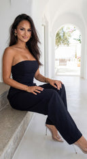 Elarya Tube Wide Leg Jumpsuit in Black back hemline and length on model
