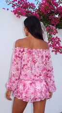 Romanella Peony Floral Off-Shoulder Mini Dress - Pink