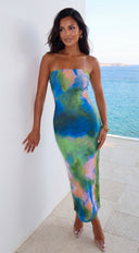 Calypso Tube Multi Color Print Maxi Dress - Green Multi