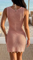 Isla Pearl Crochet Cover-Up Mini Dress - Pink