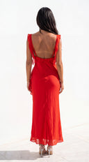 Ismeria Ruffle Maxi Dress - Red