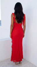Ismeria Ruffle Maxi Dress - Red