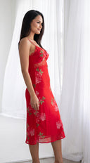 Scarlet Floral Print Midi Dress - Red