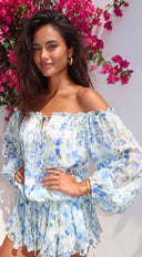 Vibrant Floral Off-Shoulder Mini Dress - Blue Multi