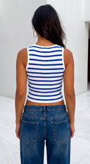 Shoreline Striped Ribbed Button Tank - Blue