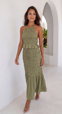 Évora Smocked Skirt Set - Olive Green