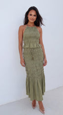 Évora Smocked Skirt Set - Olive Green