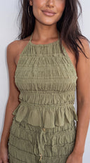 Évora Smocked Skirt Set - Olive Green