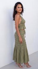 Évora Smocked Skirt Set - Olive Green
