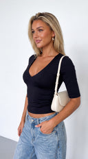 Esvira V Neck 3/4 Sleeve Top - Black