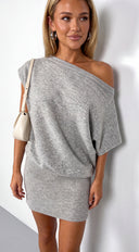 Novalie Off Shoulder Drop Waist Sweater Dress - Gray