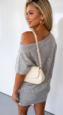 Novalie Off Shoulder Drop Waist Sweater Dress - Gray