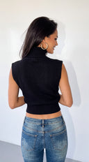 Mivie Sleeveless High Neck Knit Sweater - Black