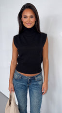 Mivie Sleeveless High Neck Knit Sweater - Black