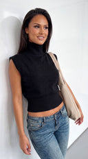 Mivie Sleeveless High Neck Knit Sweater - Black