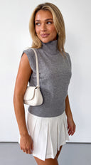Mivie Sleeveless High Neck Knit Sweater - Gray