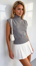 Mivie Sleeveless High Neck Knit Sweater - Gray