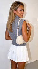 Mivie Sleeveless High Neck Knit Sweater - Gray