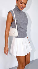 Mivie Sleeveless High Neck Knit Sweater - Gray