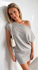 Novalie Off Shoulder Drop Waist Sweater Dress - Gray