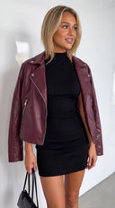 Lunor Moto PU Leather Jacket - Burgundy