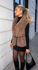 Avyra Belted Faux Fur Vest - Taupe Brown