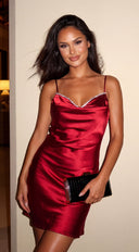 Oryelle Rhinestone Satin Mini Dress - Red