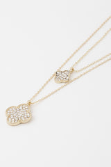 Mayas Double Layer Jeweled Clover Necklace - Gold