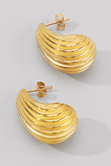 Striped Rain Drop 18K Gold Plated Earrings