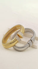 Xia Rhinestone Statement Open Bangle Bracelet - Gold