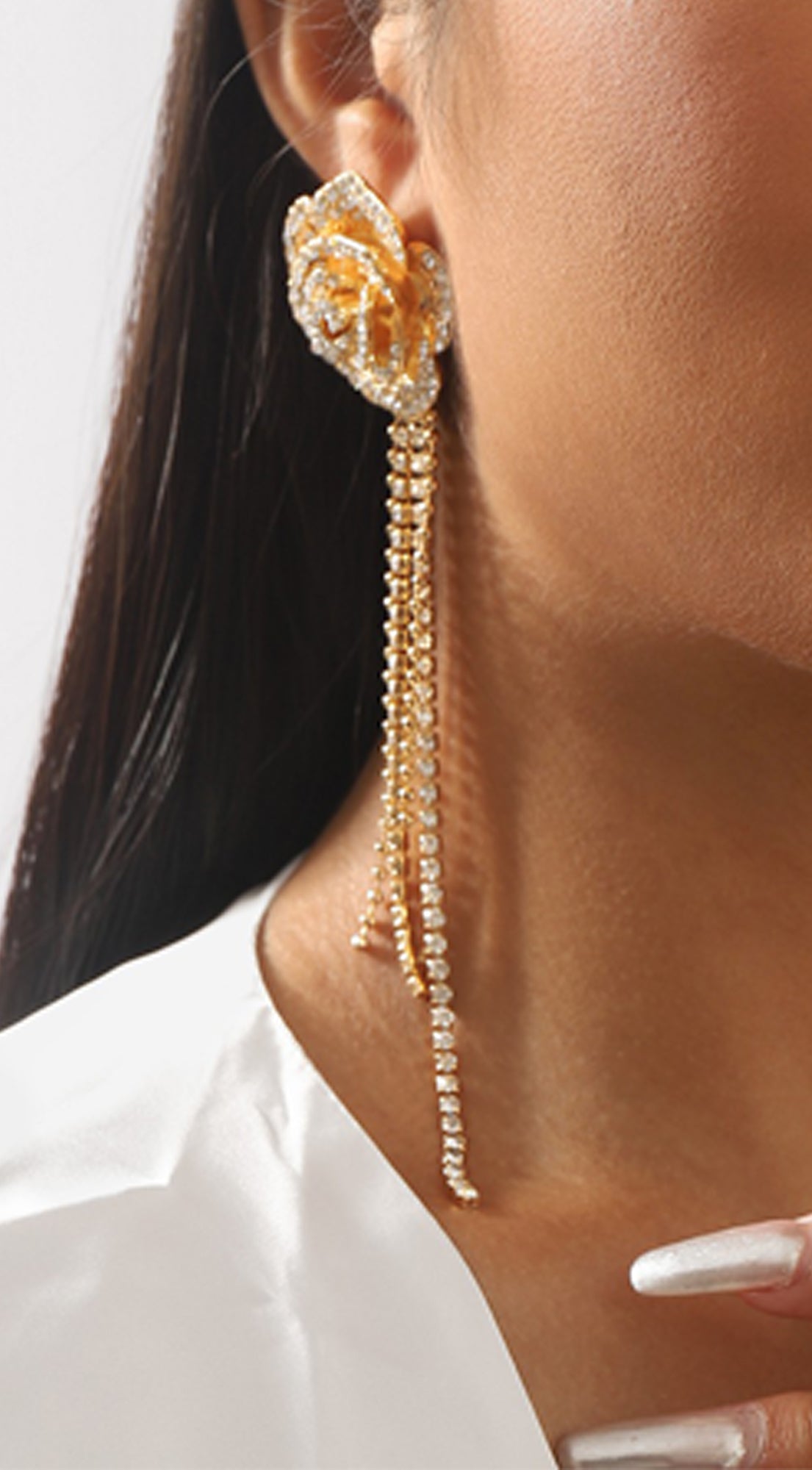 Lux Rosette Floral Tassel Earrings - Gold