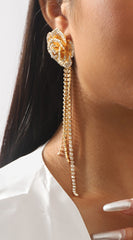 Lux Rosette Floral Tassel Earrings - Gold