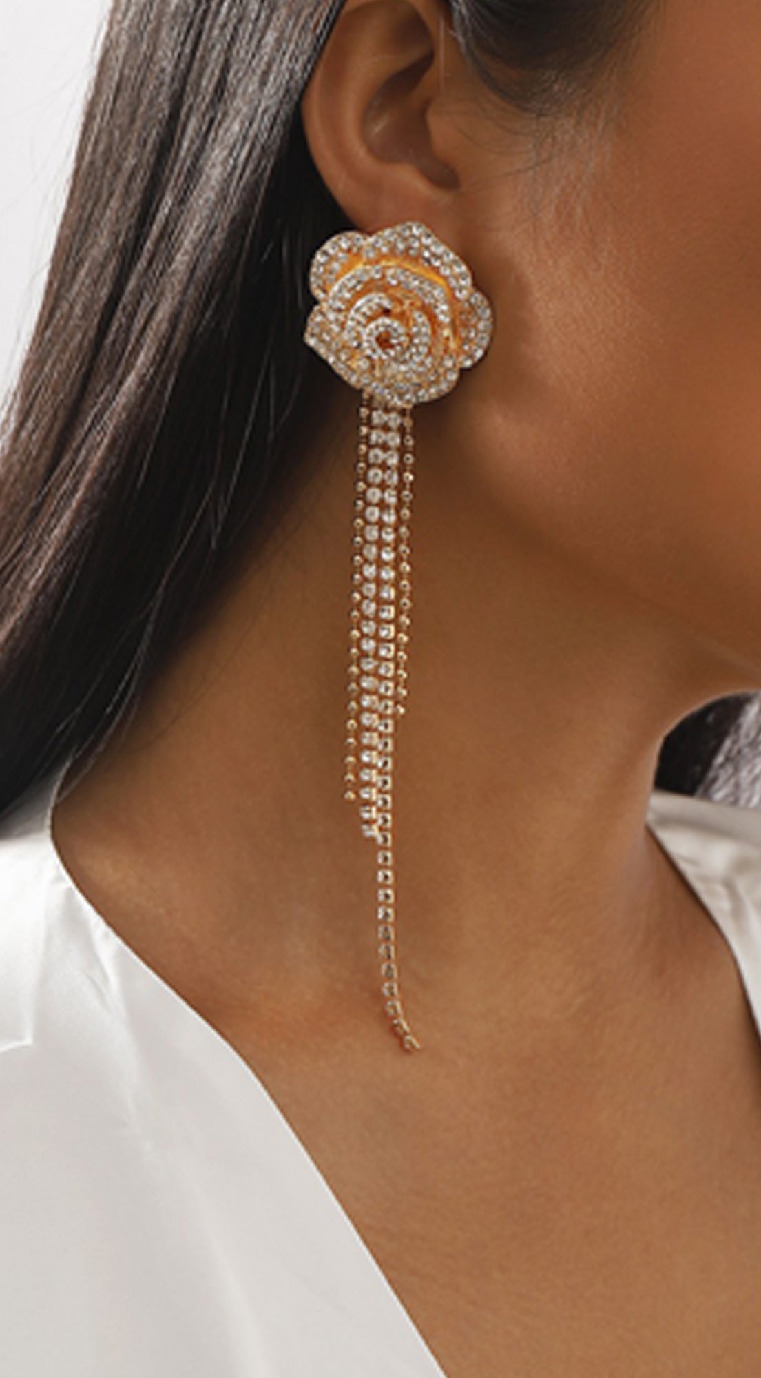 Lux Rosette Floral Tassel Earrings - Gold