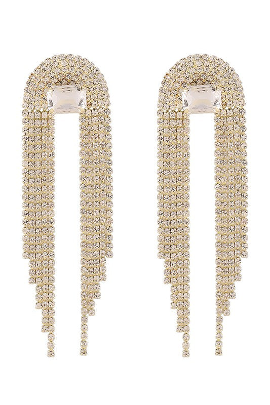 Glamour Rhinestone Cascade Earrings - Gold