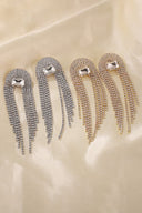 Glamour Rhinestone Cascade Earrings in Gold styled on model