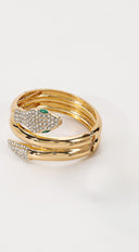 Snake Metal Rhinestone Twisted Bangle Bracelet - Gold