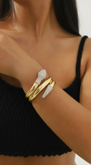 Snake Metal Rhinestone Twisted Bangle Bracelet - Gold